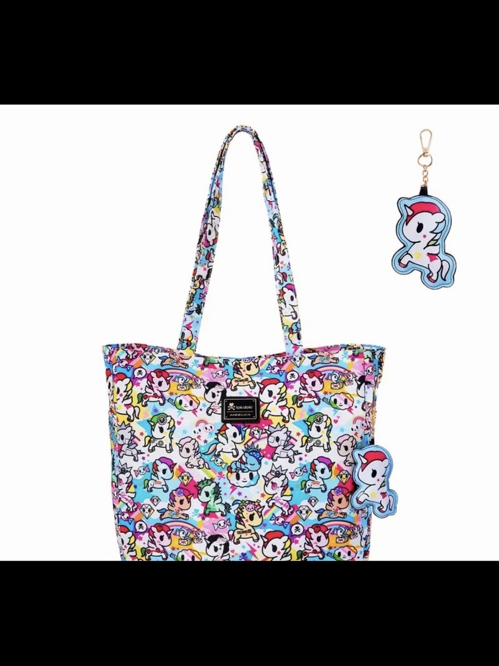 JuJuBe x Tokidoki Multicolor Unicorno Pattern Tote Bag with Charm